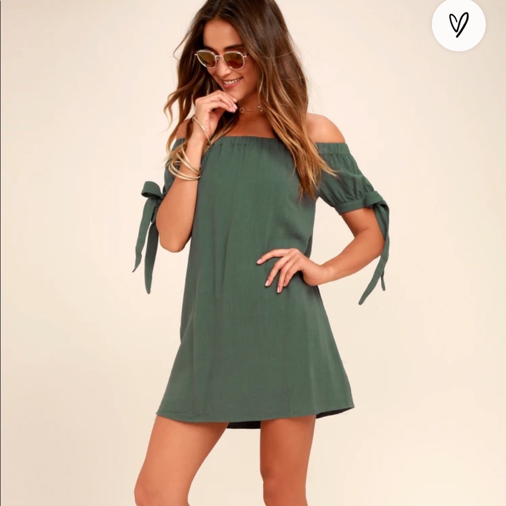 Lulu’s Al Fresco Evenings Olive Off-shoulder Dress